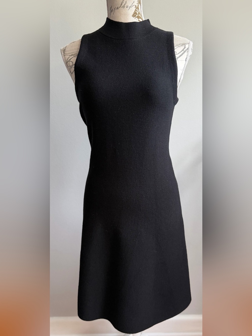 Theory Black 100% Wool Mock Neck Sleeveless A-Line Dress Size S